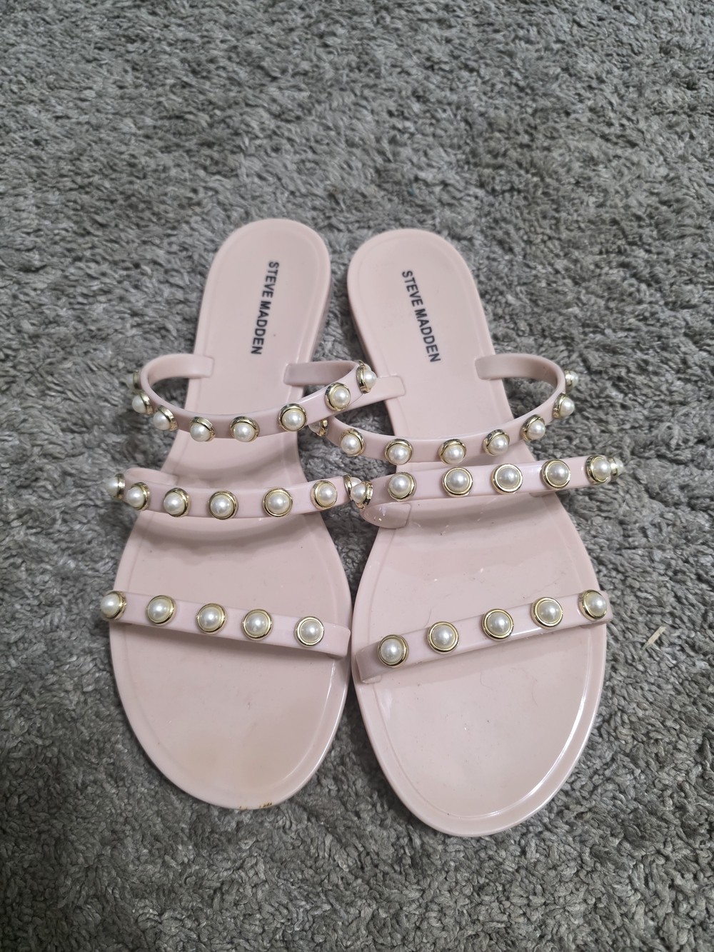 Steve Madden Blush Pink Pearl-Stud Slide Sandals